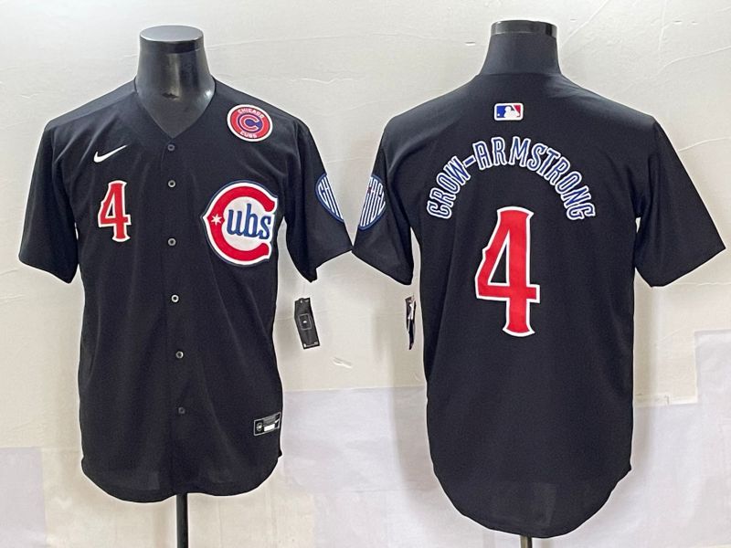 Men 2025 Chicago Cubs #4 Grow-Armstrong Black Retro Fashion Nike MLB Jersey style 3